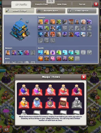 #Th12 Good account। 2epic। King:53 Queen:53 Minion prince:23 warden:17। NC Free। Xp110