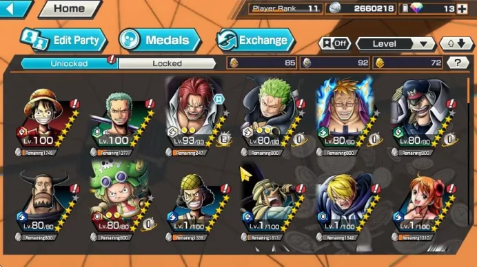 Global |6 Meta Extreme[Gear Four Luffy,Shanks,Sakazuki,Olin the Oiran,Yamato],Etc|Rank 11|Log Bandai|Check SS|(OPBR825)