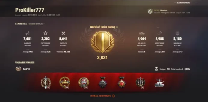 [EU] 11 TIER X | 53 PREMIUM TANK | TOTAL TANKS 211 | PASSWORD CHANGEABLE | 7 725 152 SILVER | GOOD