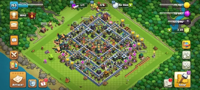 SEMI MAX TH14  GOOD DEFENCE WITH FREE NC AND 3300 GEMS,  RARE EQUIPMENT LIKE GAUNTLET, GIANT ARROW AND FIREBALL UNLOCKED