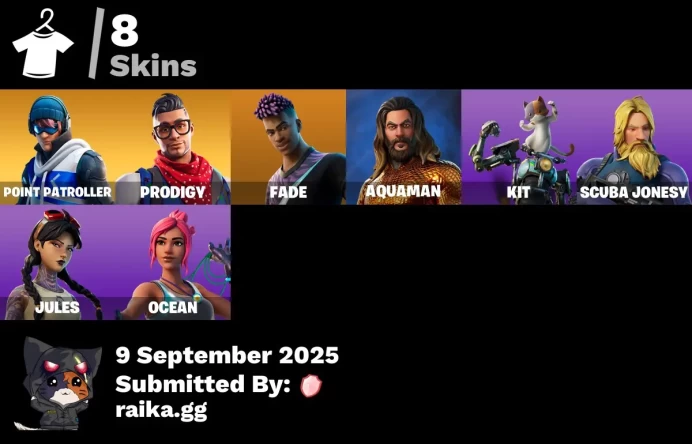 [PC/PSN/XBOX] 8 skins | Point Patroller | Prodigy | Fade | Aquaman | Kit | Scuba Jonesy | Jules | Ocean | Recon Strike | Tabulator