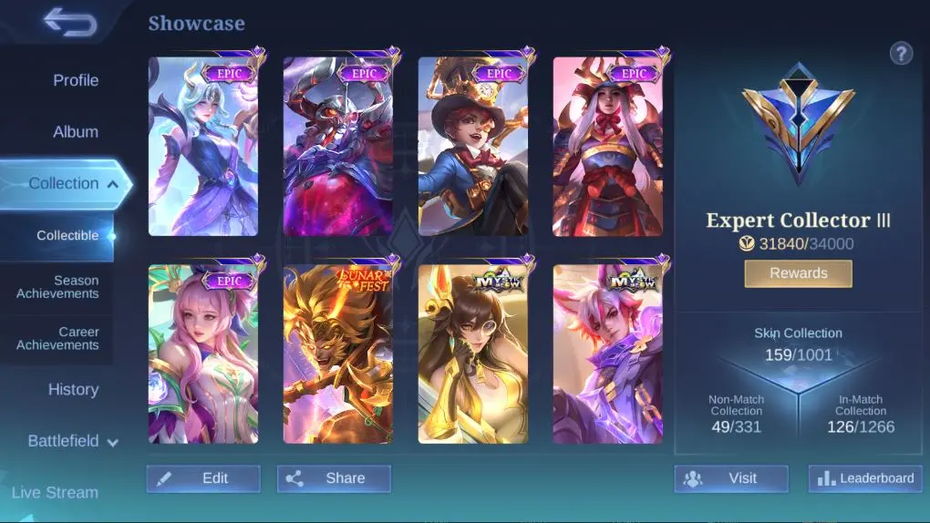 Coletor natalia,Lunar FstSun,Lightbrn tigrel,2Dragon,8 Epic,ETC|TakeEmail|checkSS(MLBB1360)