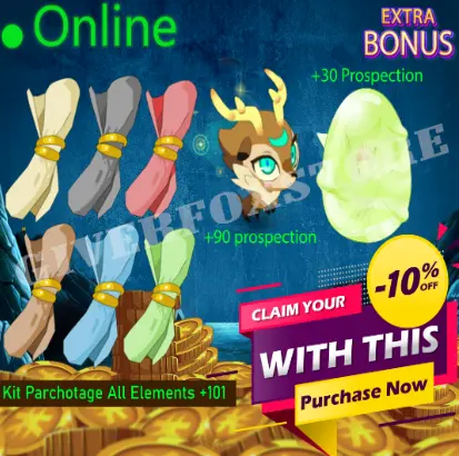 Boune>[ Kit Parchotage +101 tout les Elements ] + [Kometh +90 Prospection] + [Dofus Kaliptus +30 Prospection] + [ 1.000.000 Kamas ] (Best buy)