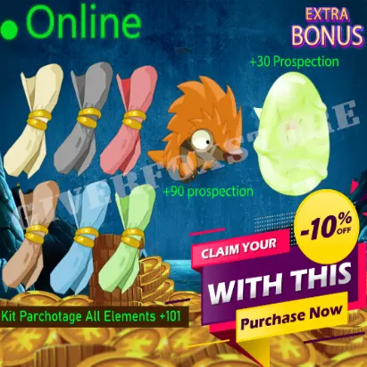 Boune>[ Kit Parchotage +101 tout les Elements ] + [ Pykur +90 Prospection ] + [ Dofus Kaliptus +30 Prospection ]+ 7M kamas  +BONUS