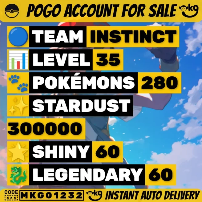 POGO Lvl 35 - 60 Shiny & Legendary - Team Instinct | iOS/Android! MKG01232 ! AGG000