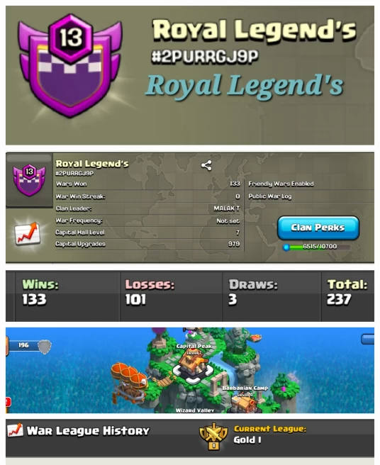 Royal Legend's !! LEVEL 13 !! CAPITAL PEAK 7 !! GOLD LEAUGE 3 !! WIN 133 LOSS 101 !! PERFECT NAME !! CHEAP !! FAST DELIVERY