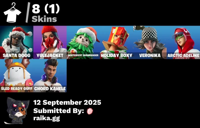 [PC/PSN/XB 8 skins | Santa Dogg | Yulejacket | Winterfest Bushranger | Holiday Boxy | Veronika | Arctic Adeline | Sled Ready Guff | Chord Kahele