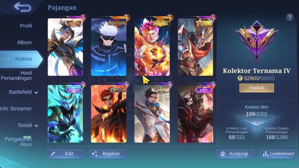 Prime Cloude,JJK Xavier,Star Haya,2 Collec Nata,Ling,Zodiac Selena,5 DT,2 LB,ETC|TakeEmail|check SS(MLBB1372)