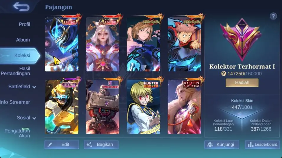 2 Legend [Gusion,Lunox],Trans [Roger,Granger],2 JJK [Yin,Melissa],HxH Julian,ETC|TakeEmail|check SS(MLBB1382)