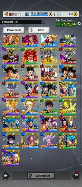 ANDROID+IOS- 37 Legends (Beast Gohan 10s+Buu kid+Uis Goku+GokuFrieza+Piccolo) Zenkais 20+Have Equipment (927)