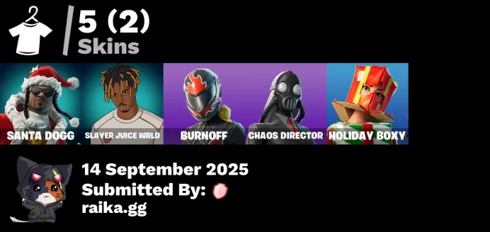 [PC/PSN/XBOX] 5 skins | Santa Dogg | Slayer Juice WRLD | Burnoff | Chaos Director | Holiday Boxy | Gwenpool's Katanas | 999 Knives