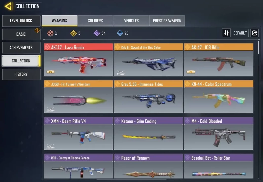 iOS Android - 1 Mytich - 5 Legendary Gun 54 Epic - Beutiful Rare Account - Rank master - Code434