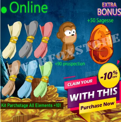 Boune>[ Kit Parchotage +101 tout les Elements ] + [ Nomoon +90 Prospection ] + [ Dofus Cawotte +50 Sagesse ] +1m BONUS