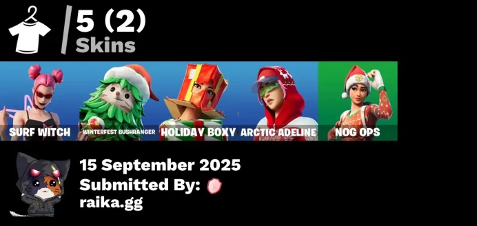 [PC/PSN/XBOX] 5 skins | Surf Witch | Winterfest Bushranger | Holiday Boxy | Arctic Adeline | Nog Ops | Legend's Modkit | Fa-la-la-Llama
