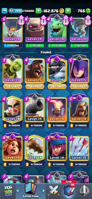 Level 51. Elite card: 4. Max card: 14. Evo: 7. Free change name. +6 Tower. Safe and cheap