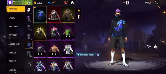 Lv 58 / 1 ARTIFACTS Gun / AK-47 Lv4 / COBRA Skin / MYTHIC 21 / EPIC 36 / Clothes 198 / Pants 122 / Shoes 104 / cod 14