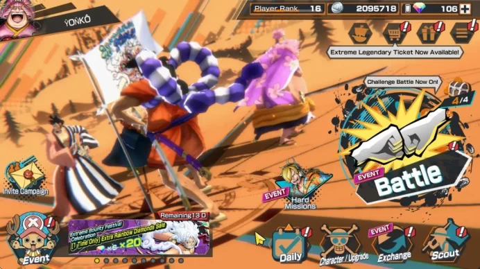 Global|5 META Extreme [Four Emperors Luffy,Sakazuki,Olin the Oiran,Shanks,Kozuki Oden],Etc|Rank 16|Log Bandai|Check SS|(OPBR859)