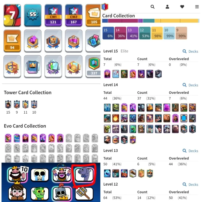 CR LVL 55 | RARE BOXSING FISH EMOTE | KT 15 | MAX CARD 44 (ELITE 7) | EVO 7 | EMOTE 105 | WONS 8188 | TROPHY 12745 | INSTANT DELIVERY