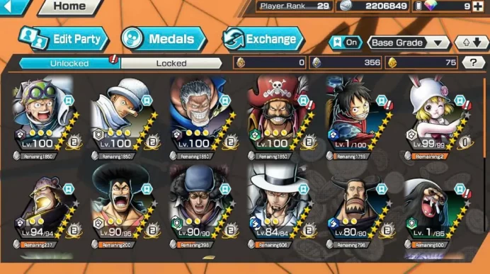 BR596-IOS+Android-4 Ex(Garp Max+Roger Max+Kuzan+Lucci)+Good Medal+Support 153%+Koby Max+Kaku Max+Carrot+Oden v2+Pacifista+Bluneo+Aramaki v2