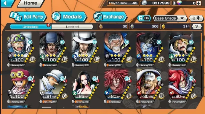 BR594-IOS+Android-5 Ex Meta(Garp Max+Sabo Max+Kuzan Max+Lucci Max+Akainu Skin)+Good Medal+Support 146+314 Frag+Koby Max+Kaku+Kalgara+Ichiji+Niji