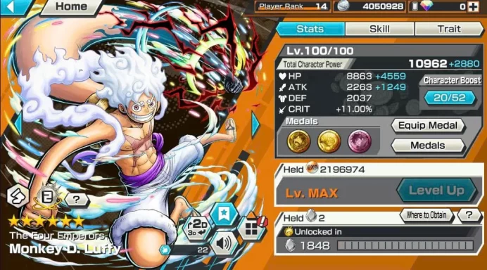 BR591-IOS+Android-4 Ex Meta(Luffy Gear 5 v2 Max+Kuzan Max+Akainu Max+Shank v3)+1.100 Fragment+Good Medal+Support 138%+Egghead Sanji Max+Katakuri