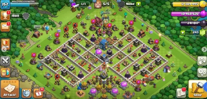 ( CHEAPEST ) TH 12 157 XP LVL, 1300+ WAR STARS GG , FA , FIREBALL DECENT BASE #SHDW