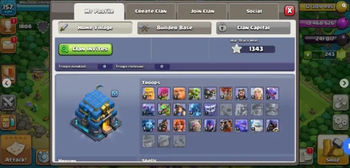 ( CHEAPEST ) TH 12 157 XP LVL, 1300+ WAR STARS GG , FA , FIREBALL DECENT BASE #SHDW