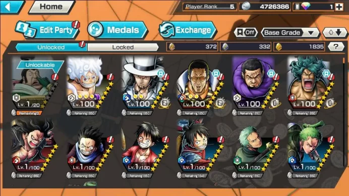 BR587-IOS+Android-6 Ex Meta(Gear 5 V2 Max+Kizaru Max+Zoro+Kaido+Black Beard)+1.835 Fragment+Solo Fresh+Issho Max+Aramaki Max+Donflamingo Max