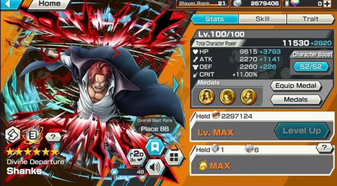 BR584-IOS+Android-Shank v4 Full Boost+Kuzan Boost 35/52+6 Ex(Kuzan+Zephyr+Shank v2+Big Mom)+Good Medal+Support 140%+Issho Max+Aramaki v2 Max