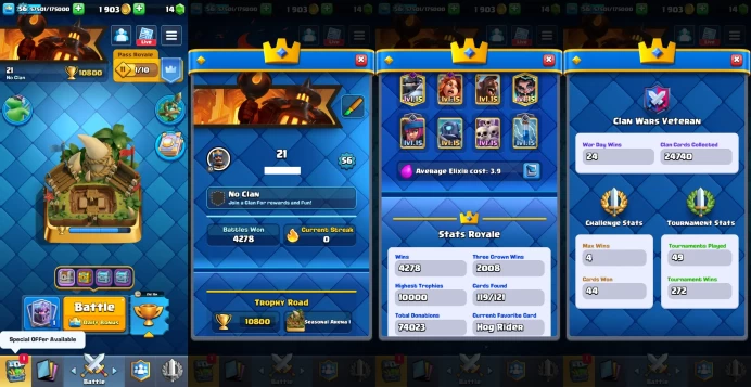 KT15 | LvL56 |(10Cards LvL15 || 40Cards LvL14) | 86Emotes | 119Cards | Q545