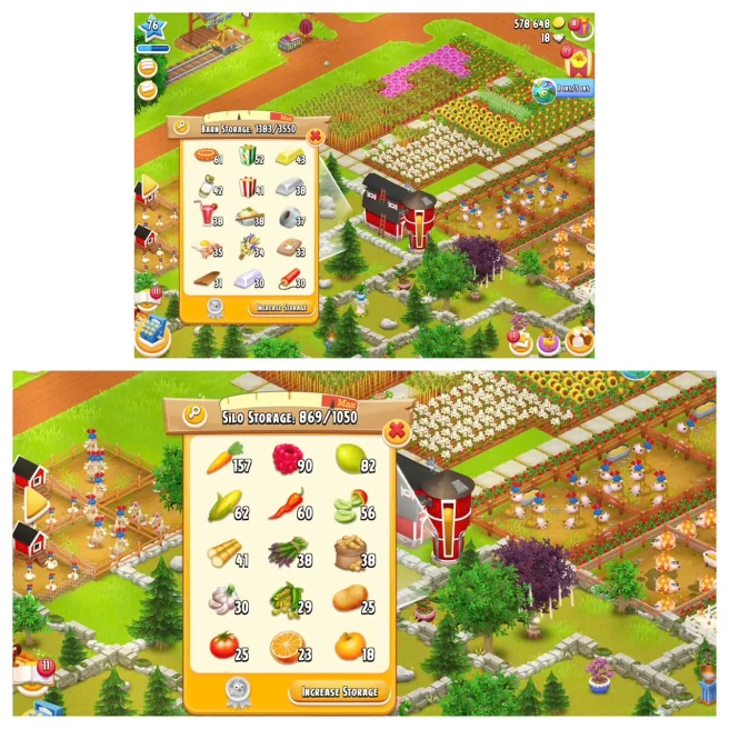 HD5 | Level 76 | Barn Storage 3550 | Silo Storage 1050 | Coins 500K+ | Diamonds 18 | Android & iOS -- Instant Delivery.