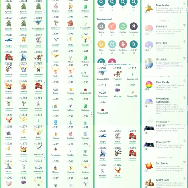 lvl37,have Legendary Mewtwo Kyogre Groudon Palkia Dialga Giratina Ho-Oh,have high CP Tyranitar Dragonite,some nice pokemons  N8948