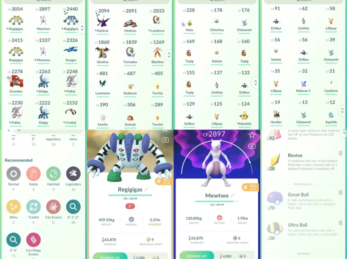 lvl22,have LegendaryMewtwo Shiny Regigigas Groudon Dialga Kyogre Giratina ETC,many nice pokemons  N8955