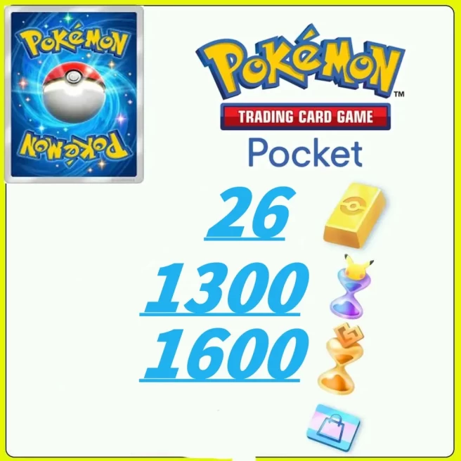 625draws - Pokémon Gold Bricks*26 - Pack Opening Hourglass*4100- Challenge Hourglass*130- Store coupon*1600-Crown Card*3+Real Scene Card