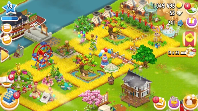 SALE Level 79 barn 2000 silo 1150. Available 1m coins-350 vouchers. Beautifully decorated with ferris wheel - magic tree, level town 16.