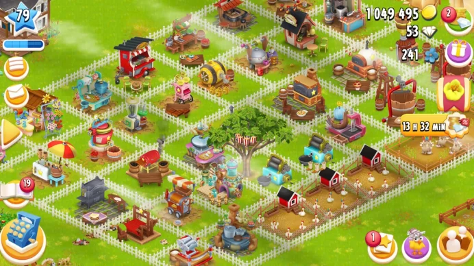 SALE Level 79 barn 2000 silo 1150. Available 1m coins-350 vouchers. Beautifully decorated with ferris wheel - magic tree, level town 16.
