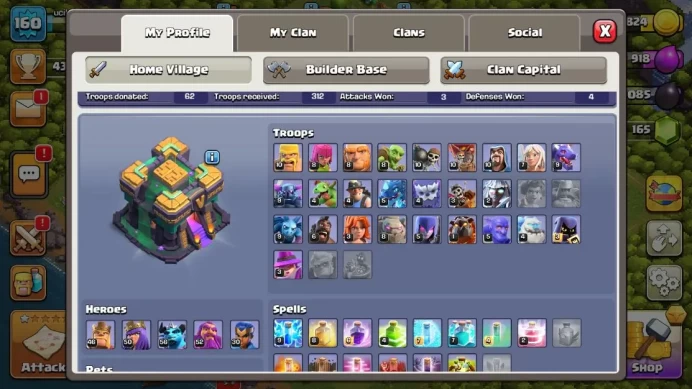TH 14 - BH 8|LV 160|TROPHY 4376|HH 8|BK 46,AQ 50,GW 52,MP 56,RC30 |CN OFF|Protect Off |TAKE MAIL|CHECKSS(COC1294)