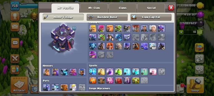 SEMI MAX TH15, GOOD DEFENCE, WALLS, TROOPS AND HEROES, EQUIPMENT GIANT ARROW AND SEMI MAX BUILDER BASE