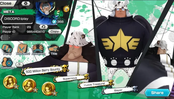 BR574-IOS+Android-Meta Account-5 Ex(Kizaru+Garp+Kuzan+Sabo+Lucci)+Good Medal+Support 151%+Egghead Luffy Max+Sanji Max+Zoro+Koby+Shiryu v2+Kaku