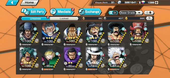 BR573-IOS-1.086 Diamond RD+7 Ex Meta(Kizaru+Garp+Kuzan+Sabo+Roger+Gear 5+Lucci)+Good Medal+Support 152%+Many Bounty Festival Max Aramaki v2+Oden