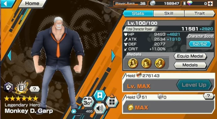 BR572-IOS+Android-Hyber 15+Garp Full Boost Have Skin+5 Ex(Kuzan+Roger v2+Zoro+Roger v1)+Good Medal+Support 163%+Many Bounty Festival Max-Koby