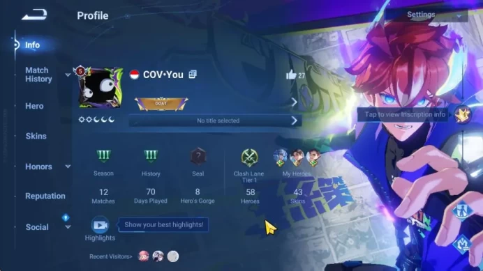 Hero 58 Skin 43|Crossover Sun Ce, KWC Alessio, JJK Garo, LNY Da Qiao,Etc|Infinite|(HOK1559)