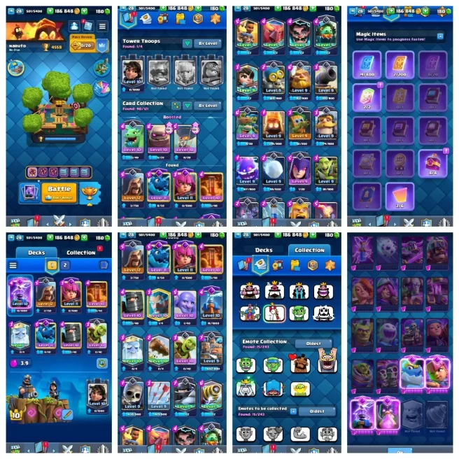 R77【KT 10_LVL 28】4 EVO CARD▰90/121 CARD FOUND▰15 EMOTES▰2 EVO SHARD▰4.5K TROPHY▰186K GOLD▰INSTANT DELIVERY