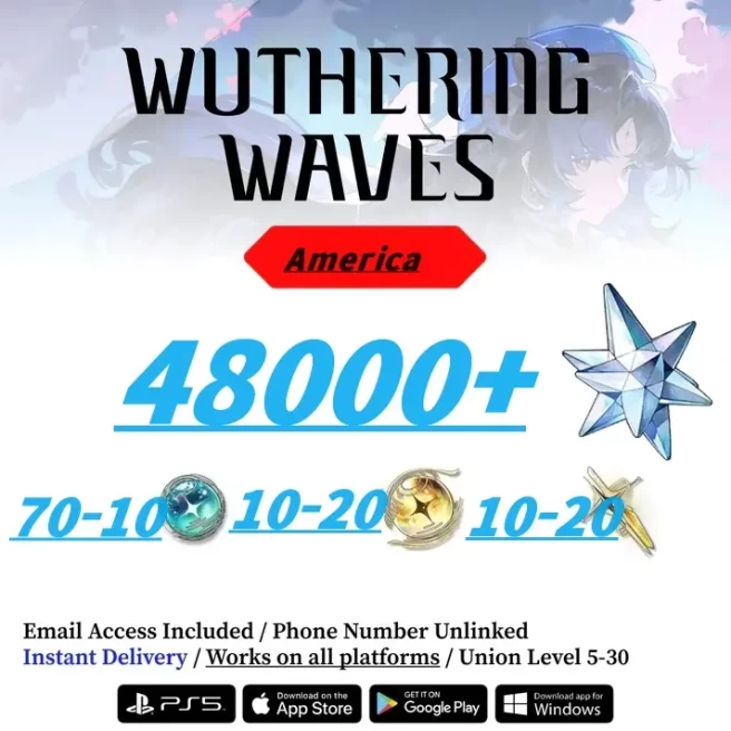 America//Premium Currency48000++/Radiant Tide10-20/Lustrous Tide70-100/Voucher of Reciprocal Tides10-20/Wishes account