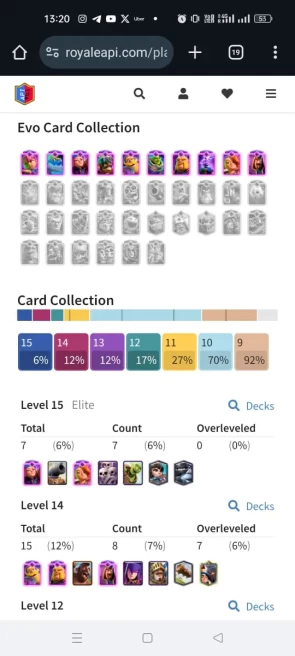 CLASH ROYALE 8019 TROPHY, FREE NC, 15 MAX CARDS, 7 ELITE, 10 EVO, 34 EMOTES, 51 DECORATION, 51 BANNERS, 116 BADGES, KT14, ARENA 21 , LEVEL 53