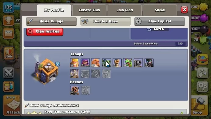 TH 13 - BH 7|LV 135|TROPHY 2269|HH 7|BK 57,AQ 61,GW 39,MP 30,RC 2|CN OFF|Protect Off |TAKE MAIL|CHECKSS(COC1320)