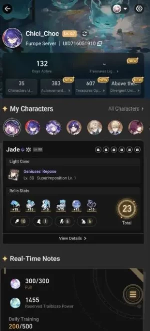 Top Account - EU - TR 67 - +19 5Stars (Characters & Light Cone's)- More Eidolons E6 - +14 Wish - More Peties+ - [ALL INFO in Description]