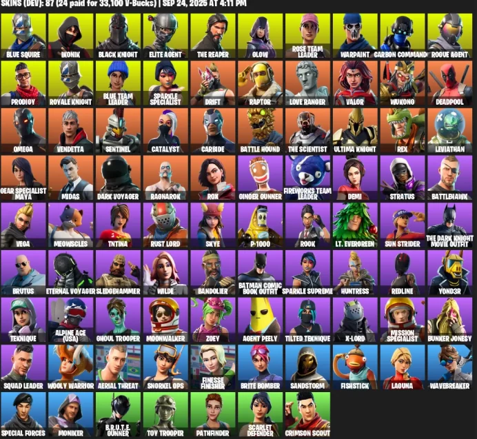 87 skins · IKONIK | Black Knight | Sparkle Specialist | Floss | Mako | ready