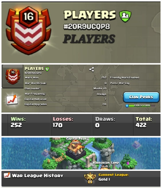 PLAYERS !! LEVEL 16.9 !! WIN 252 LOSS 170 !! CAPITAL PEAK 7 !! GOLD LEAUGE 1 !! MOST DEMANDING NAME !! PERFECT NAME !! CHEAP !! FAST DELIVERY