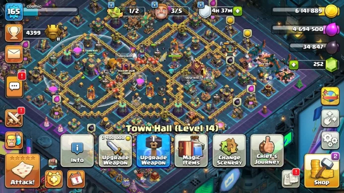TH 14 - BH 9|LV 165|TROPHY 4399|HH 8|BK 72,AQ 71,GW 45,MP 48,RC 25|CN OFF|Protect Off |TAKE MAIL|CHECKSS(COC1340)